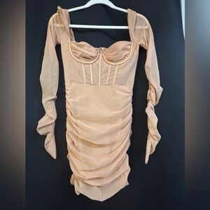 OhPolly Elegant Tan Long-Sleeve Dress